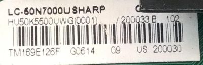 MAIN PARA TV SHARP / NUMERO DE PARTE 200033 / RSAG7.820.6591/ROH / 200030 / G162162 / HU50K5500UWG / TM169E126F / MODELO LC-50N7000U - Imagen 3